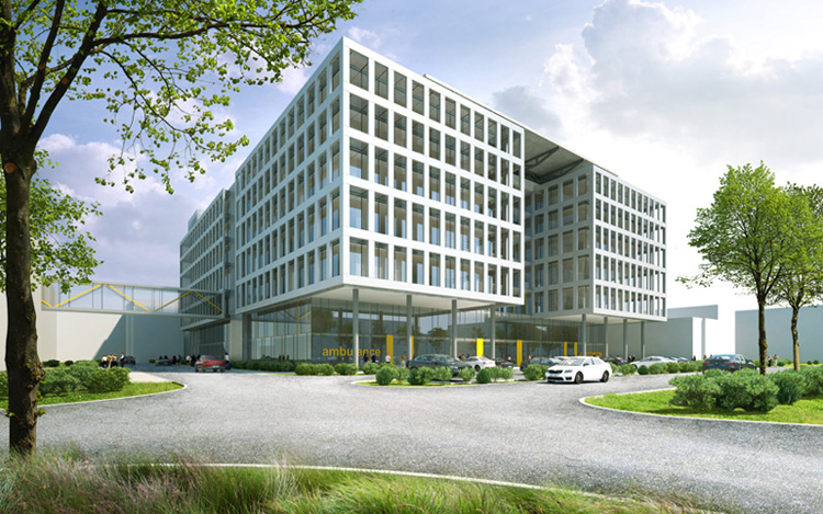 výstavba pavilonu centrálního urgentního příjmu v pardubické nemocnici